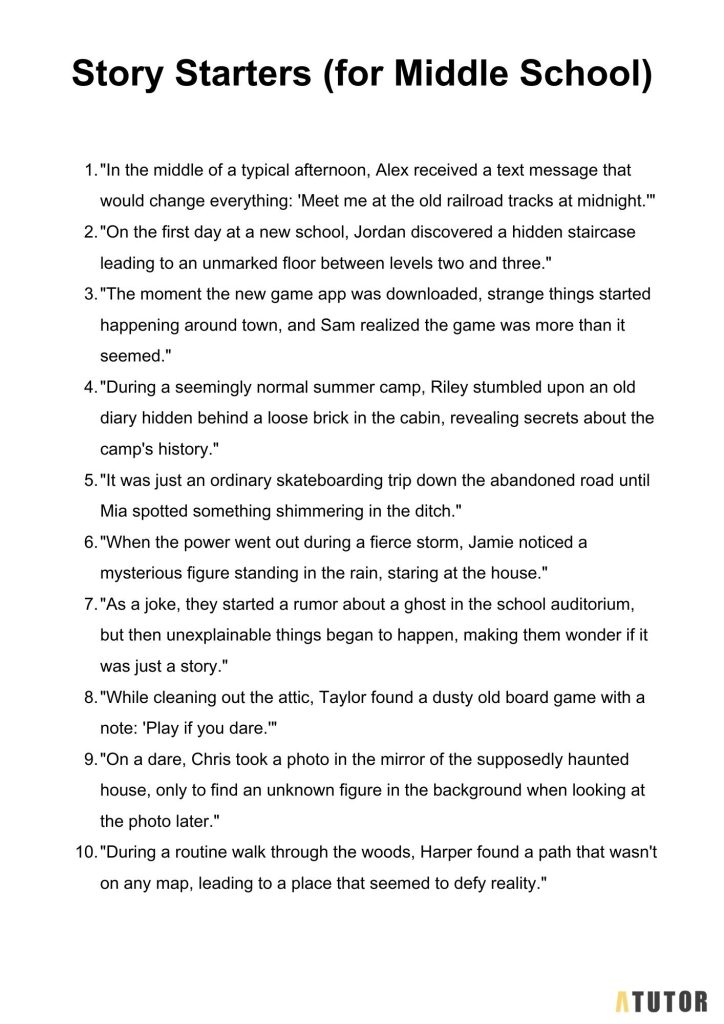 story starters for middle school