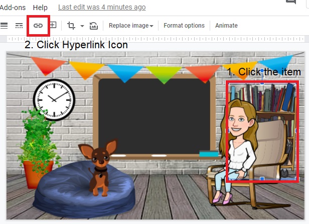 hyperlink interactive elements in bitmoji classroom