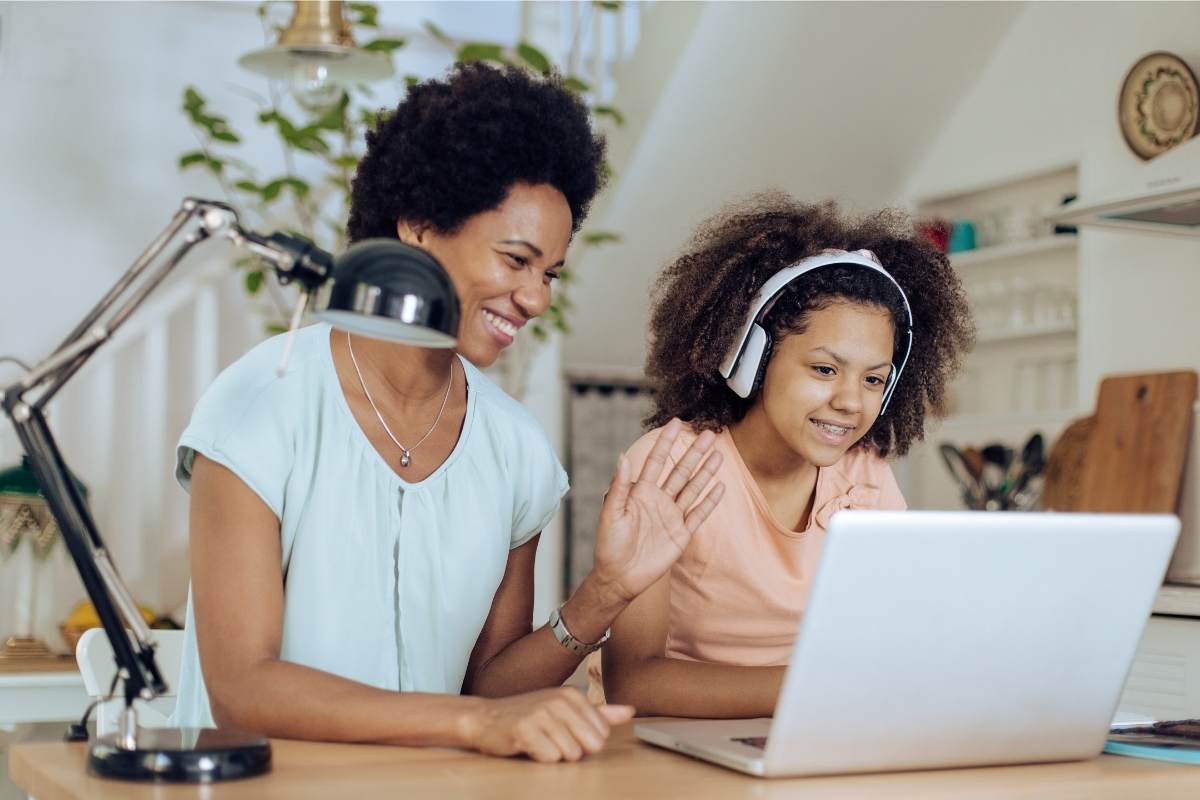 mother and daughter in homeschooling online curriculum